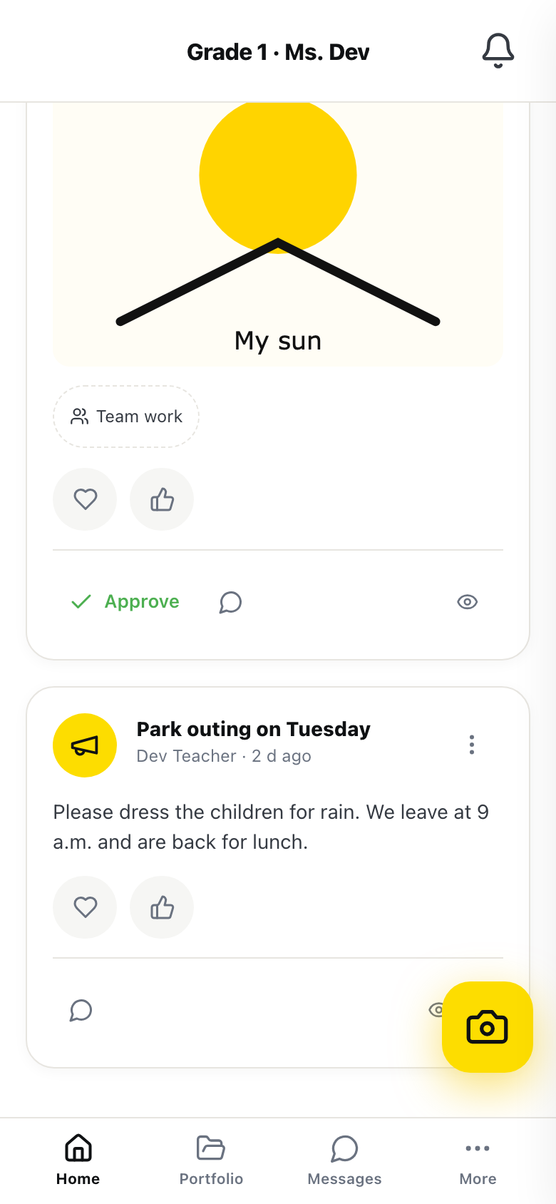 The action row on a phone, with “Approve” spelled out, the bubble and the label as icons, and the “Who saw it” eye on the right